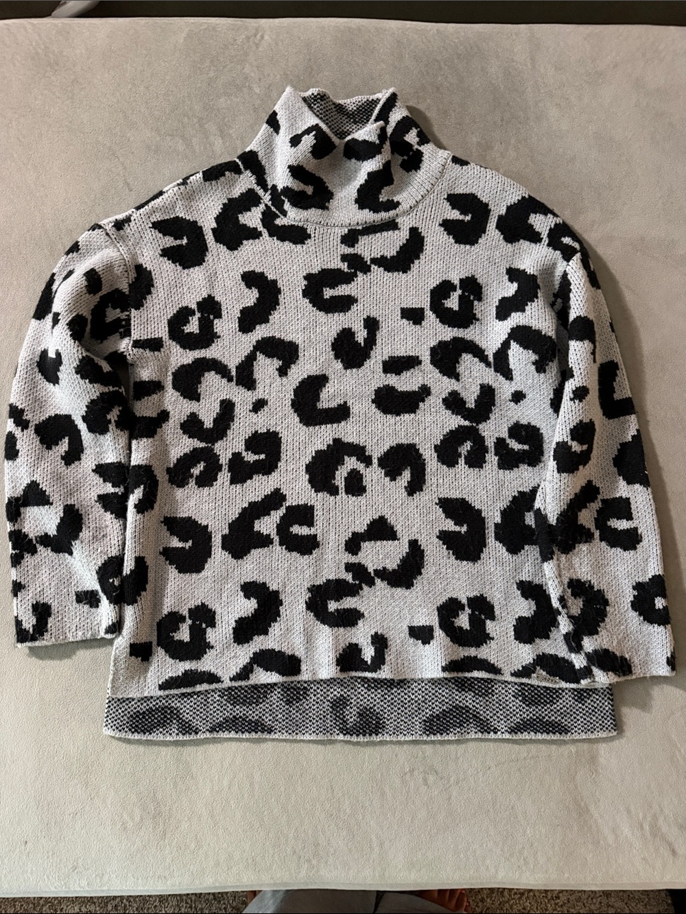 DKNY Black and White Leopard Print Turtleneck Sweater